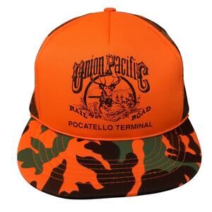 Union Pacific Rail Road Snapback Rope Trucker Hat Multi Camo One Size Vintage